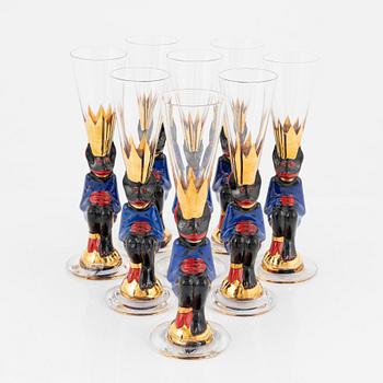 Gunnar Cyrén, eight 'Djävulsglas' vodka glasses, 'Nobel', Orrefors.