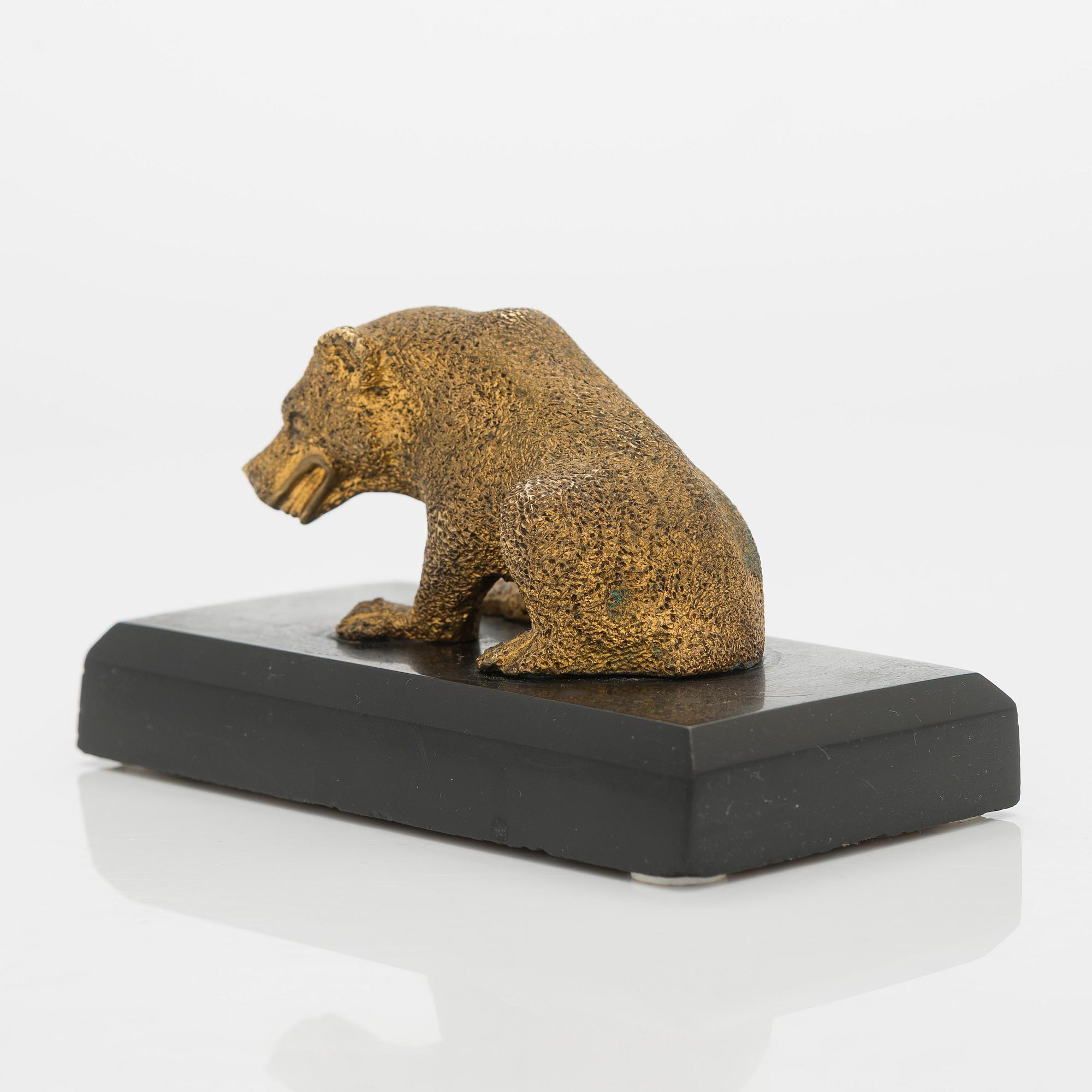 A Russian bronze paper weight on a stone base, latter half of the 19th century.