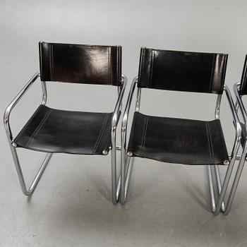 A set of four Italian chrome and leather chairs later part of the 20th century.