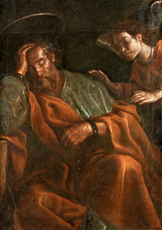 Caravaggio (Michelangelo Merisi da Caravaggio) Hans efterföljd, Manligt helgon i bojor.