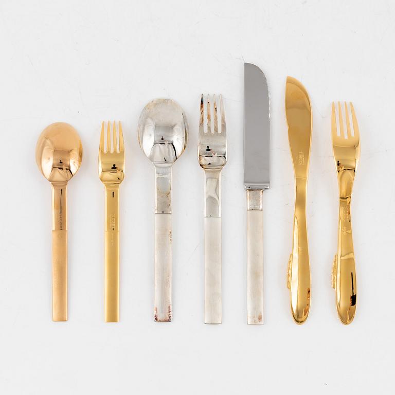 Gunnar Cyrén, a 25 pcs 'Nobel' gold and silver plated cutlery set, Gense, Sweden post 1991.