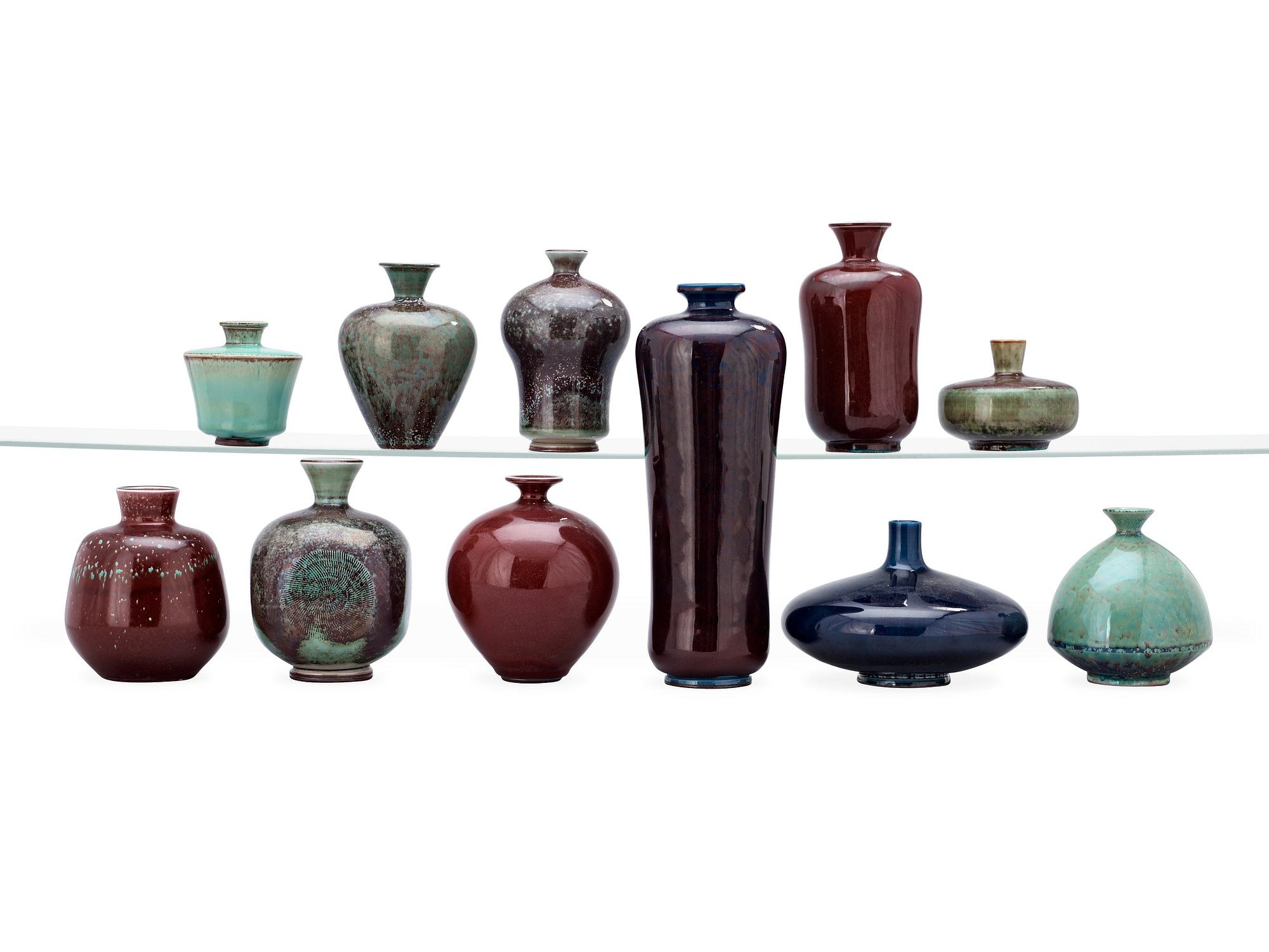 A set of eleven Berndt Friberg stoneware vases, Gustavsberg Studio 1962-76.