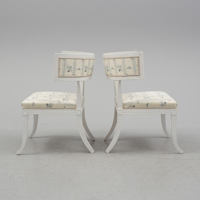 A pair of Swedish late Gustavian 1790's klismos chairs.