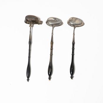 Soup ladles, Johan Petter Grönvall, 1816, 2 pcs, and Gustav Möllenborg, 1869, 1 pc.