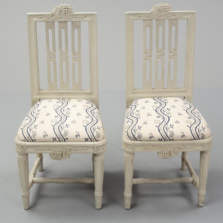 A set of six swedish gustavian chairs, ca 1800.