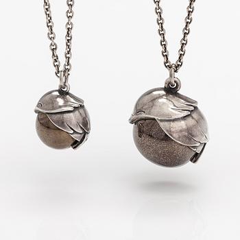 Kai Lindström, Two sterling silver neckalces with ceramic balls "Tintti". Kalevala Koru, Helsinki.