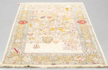 A rug, Old silk Ghom figural, ca 197 x 130 cm.