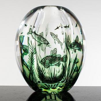 A Fishgraal vase by Edward Hald for Orrefors 1955.