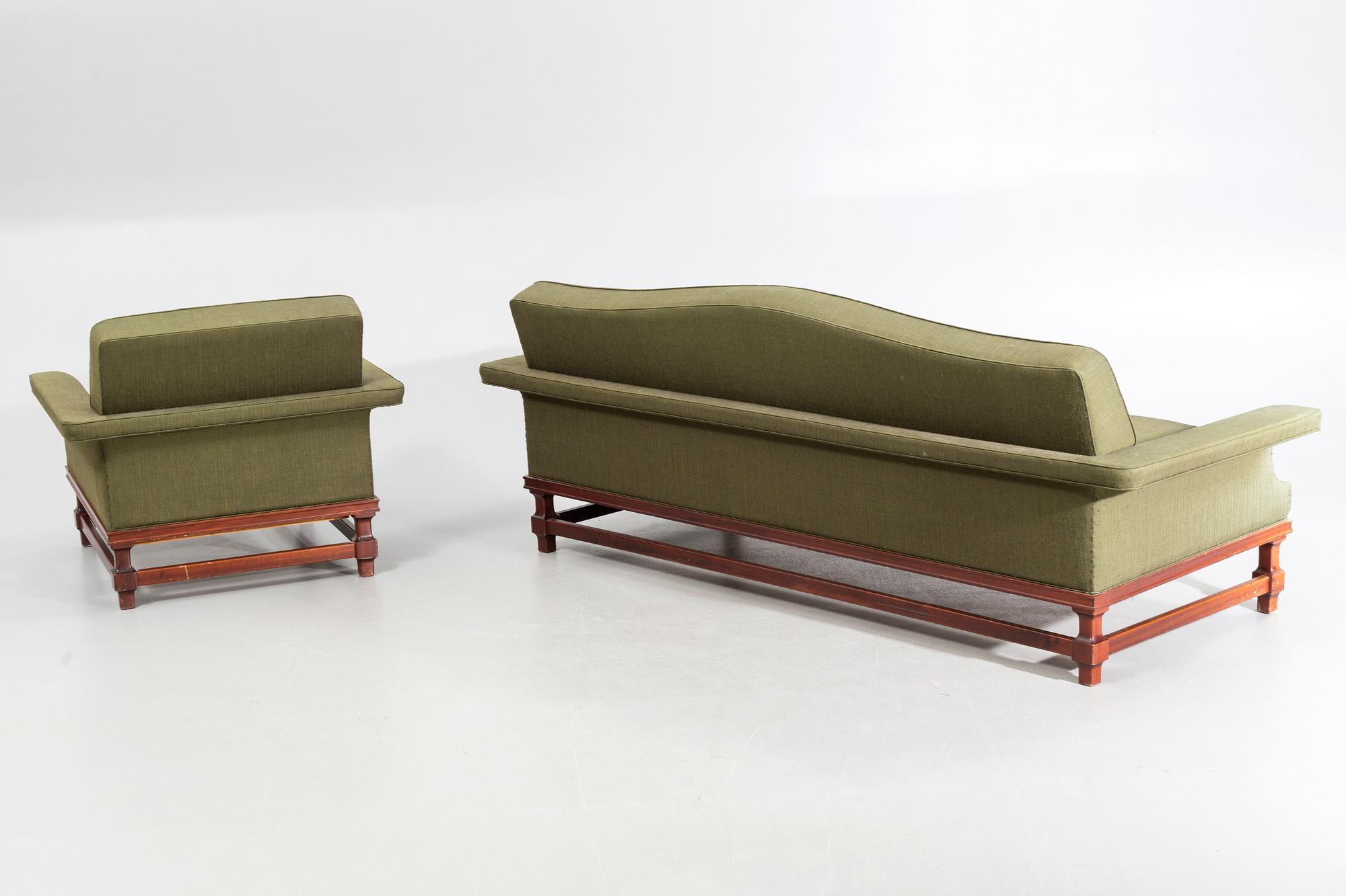 A lounge chair and one sofa, "Oxford#, Trensums Fåtöljfabrik. 1960s.