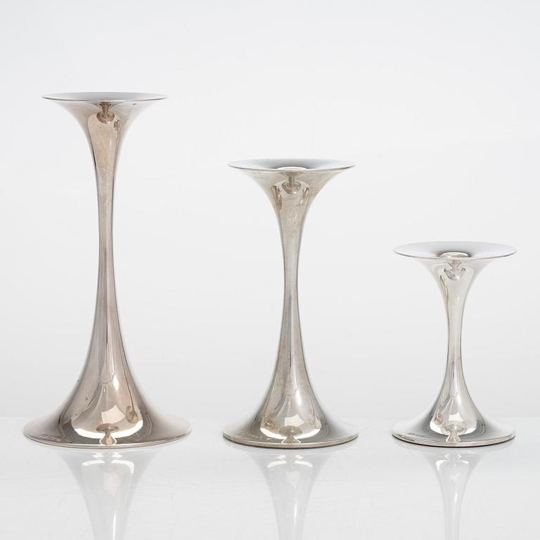 Tapio Wirkkala, ljusstakar, 3 st, silver, "Trumpetti", Kultakeskus, Tavastehus 1990-2001.