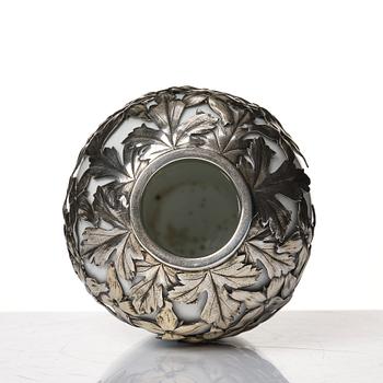 Anton Michelsen, & Royal Copenhagen, a porcelain vase with sterling silver base and rim, Copenhagen 1911.