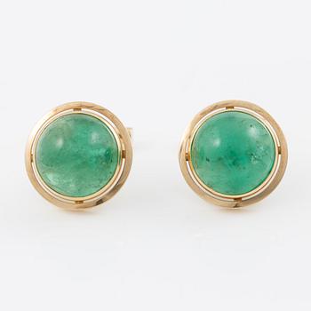 Cufflinks, a pair, 14K gold with cabochon-cut emeralds.