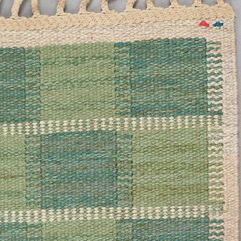 Barbro Nilsson, A CARPET, Schackrutan grön", flat weave, ca 267 x 206,5 cm, signed AB MMF BN.