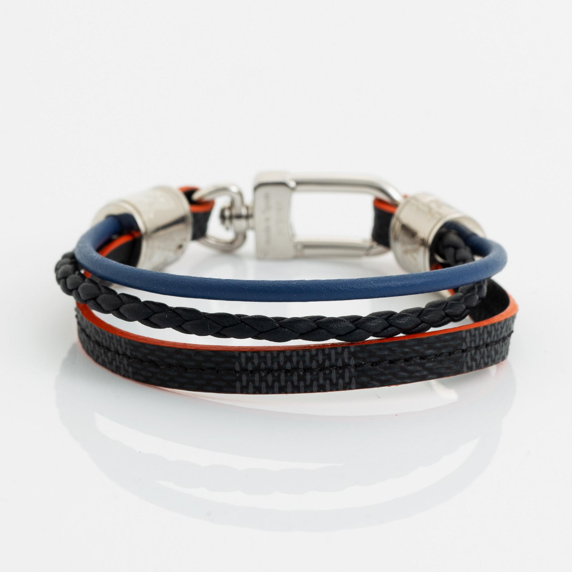 Louis Vuitton, armband, vitmetall och skinn.