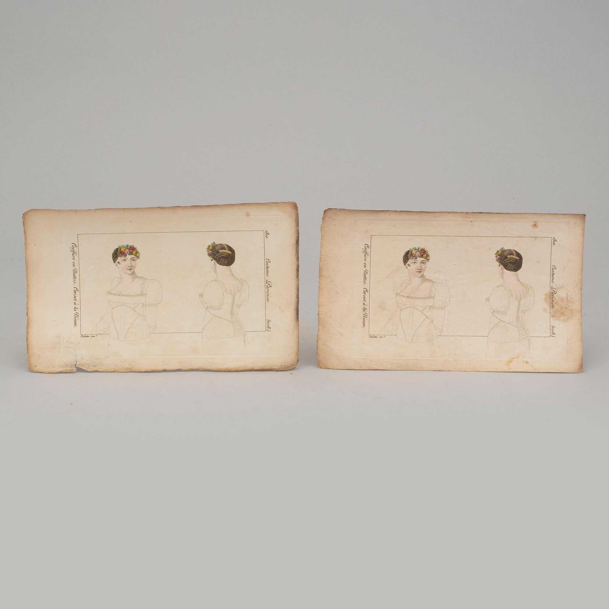 A SET OF 26 HAND COLOURED FASHION ILLUSTRATIONS, early 19th century.