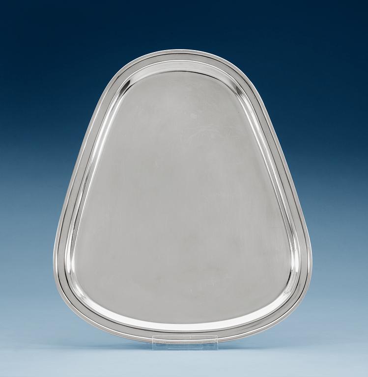 A Sigvard Bernadotte sterling tray by George Jensen, Copenhagen 1945-77, modell nr 1015.