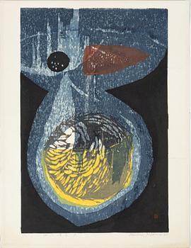 Reika Iwami, two woodblock prints in colours, 1961, signed.
