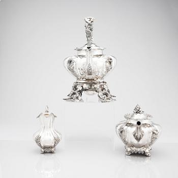 A Swedish 19th century silver tea-set, mark of Fredrik and Wilhelm Zethelius, Stockholm 1845. (3).