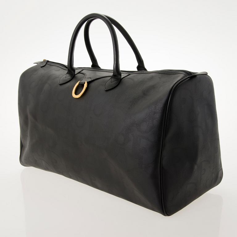 CHRISTIAN DIOR Black Monogram Coated Canvas Duffel Bag.