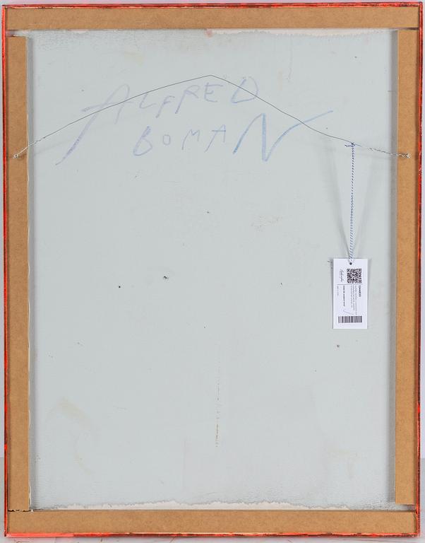 ALFRED BOMAN, glue emulsion and spay colour on panel, signed Alfred Boman verso.