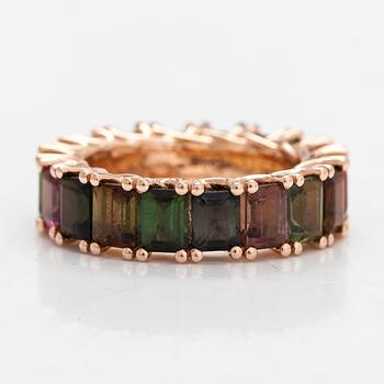 A 14K rose gold ring, with multicoloured tourmalines.
