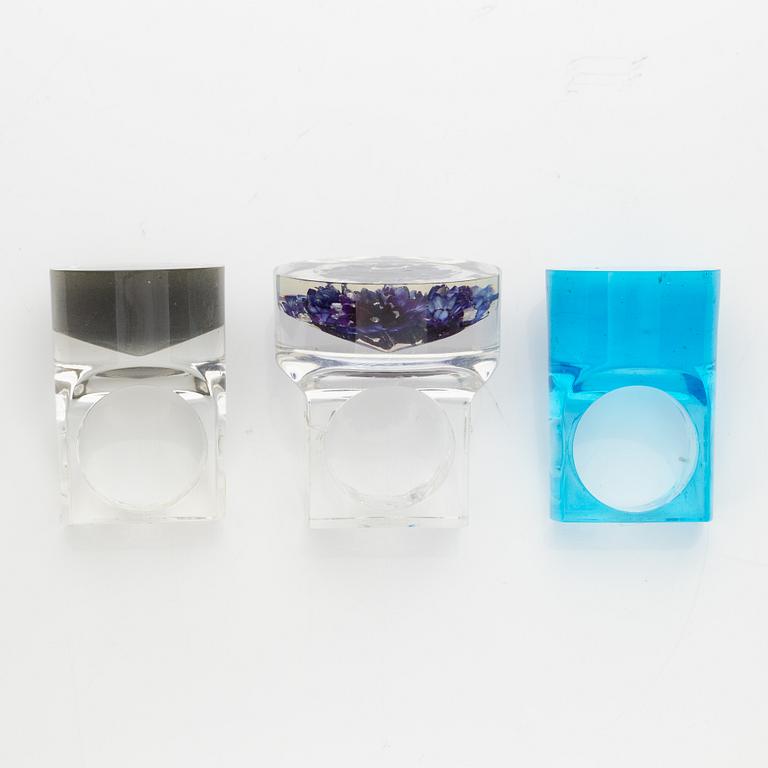 Siv Lagerström, three acrylic rings, 1970s.