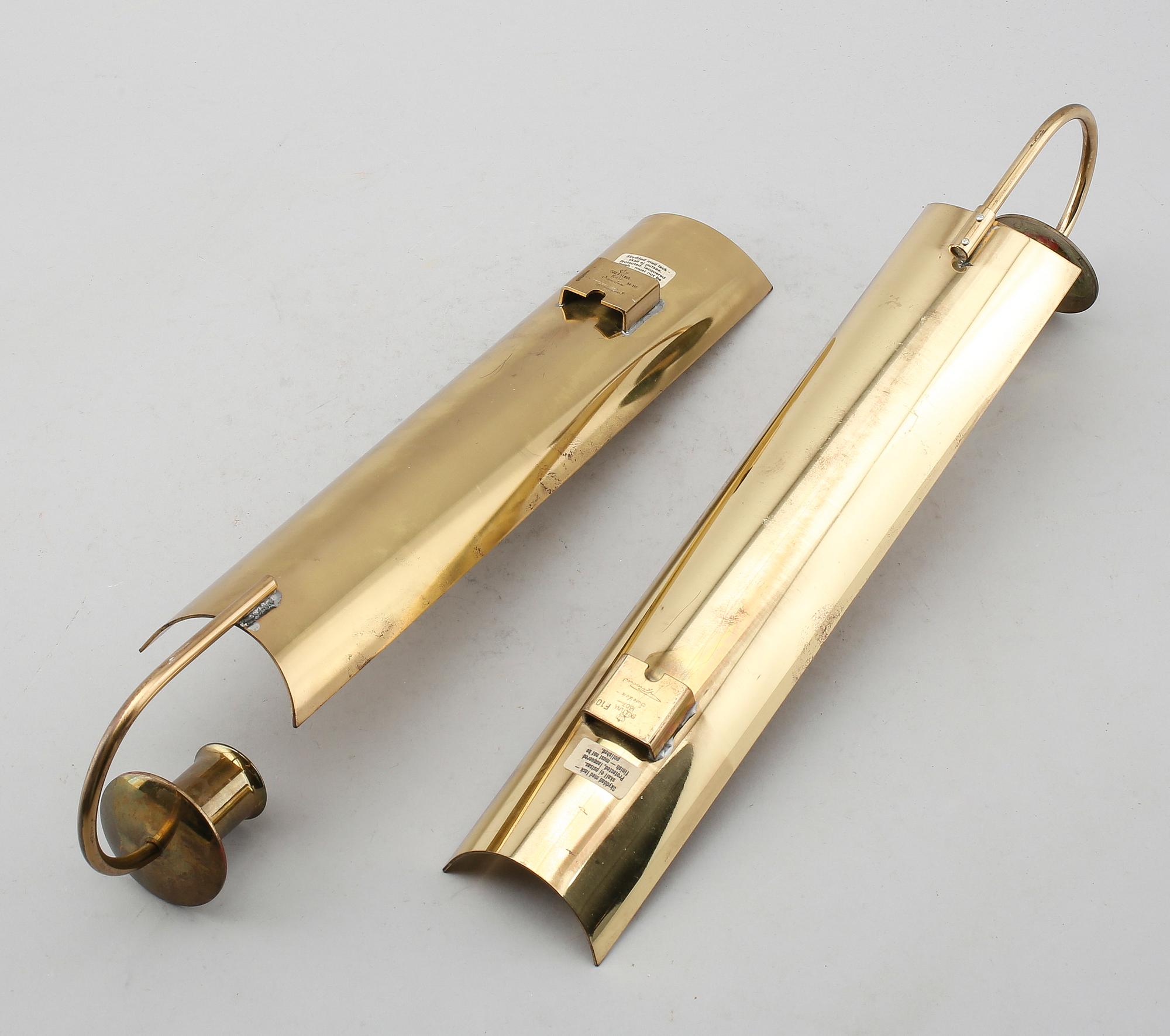 VÄGGLJUSSTAKAR, 2 st, mässing, "Reflex", Pierre Forsell, Skultuna, 1900-talets andra hälft.