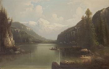 Joseph Wirbicky, (19th century), Lake with figures in a boat.