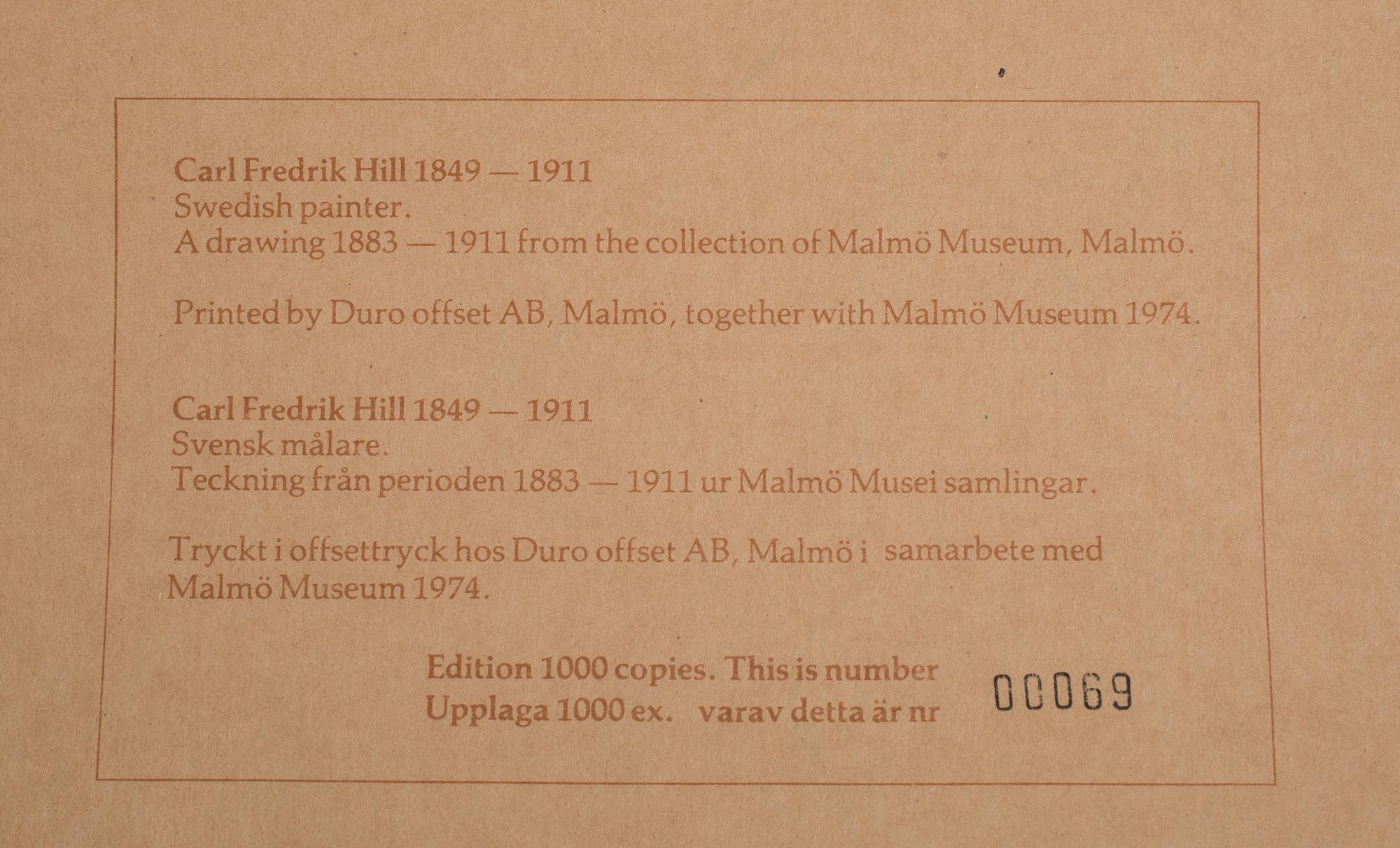 CARL FREDRIK HILL, efter, mapp med sex st offsettryck, utgiven i samarbete med Malmö Museum 1974.