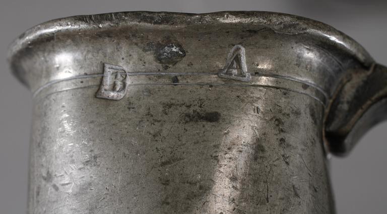 MÅTTSATSER, 6 st, tenn, Belgien/Frankrike, omkring sekelskiftet 1800/1900.