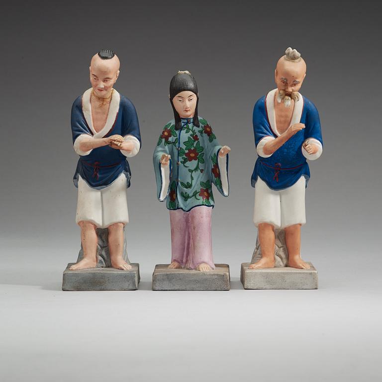 Three Russian bisquit Chinoiserie figures, late 19th Century.