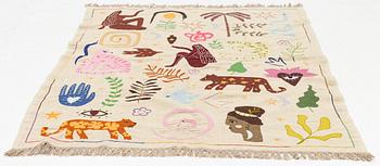Rug, kelim, hand-embroidered, approx. 224 x 173 cm.