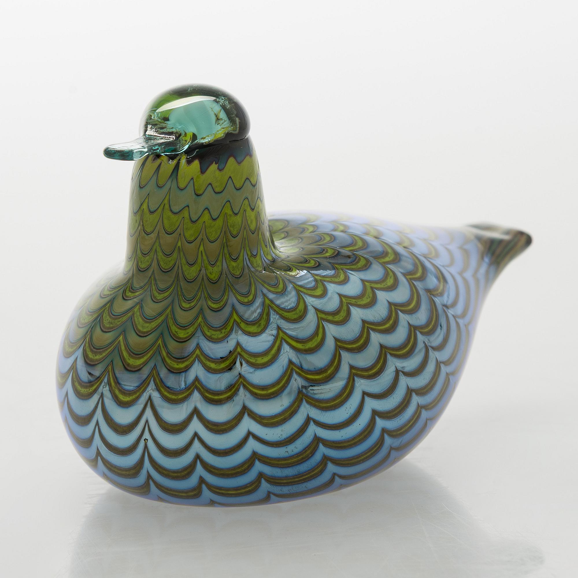 Oiva Toikka, a 'Teal Female' glass bird, signed O. Toikka Nuutajärvi.