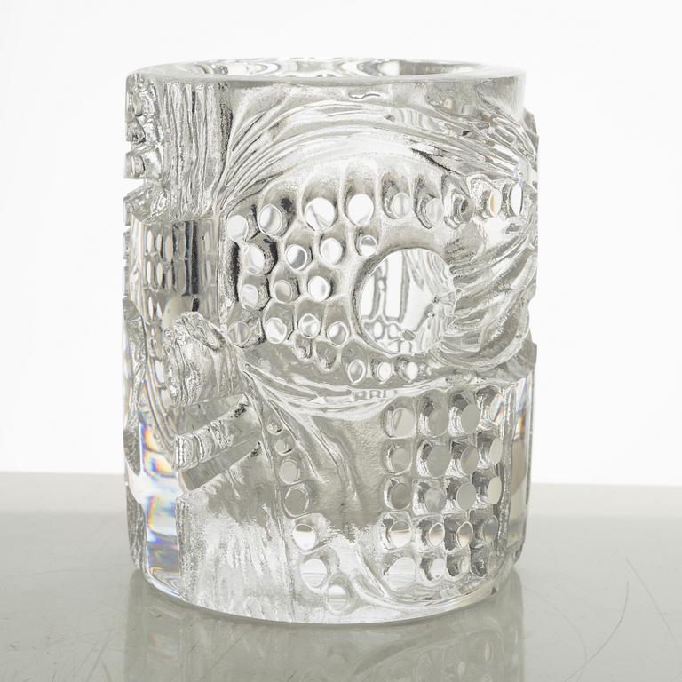Bertil Vallien, a cylindrical clear glass vase, Boda Åfors Sweden 1960-70s.