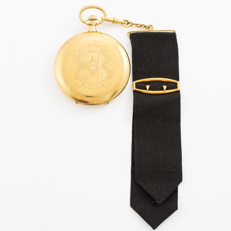 Alex Hüning, pocket watch, hunter, 18K gold, with Chatelaine, 50 mm.