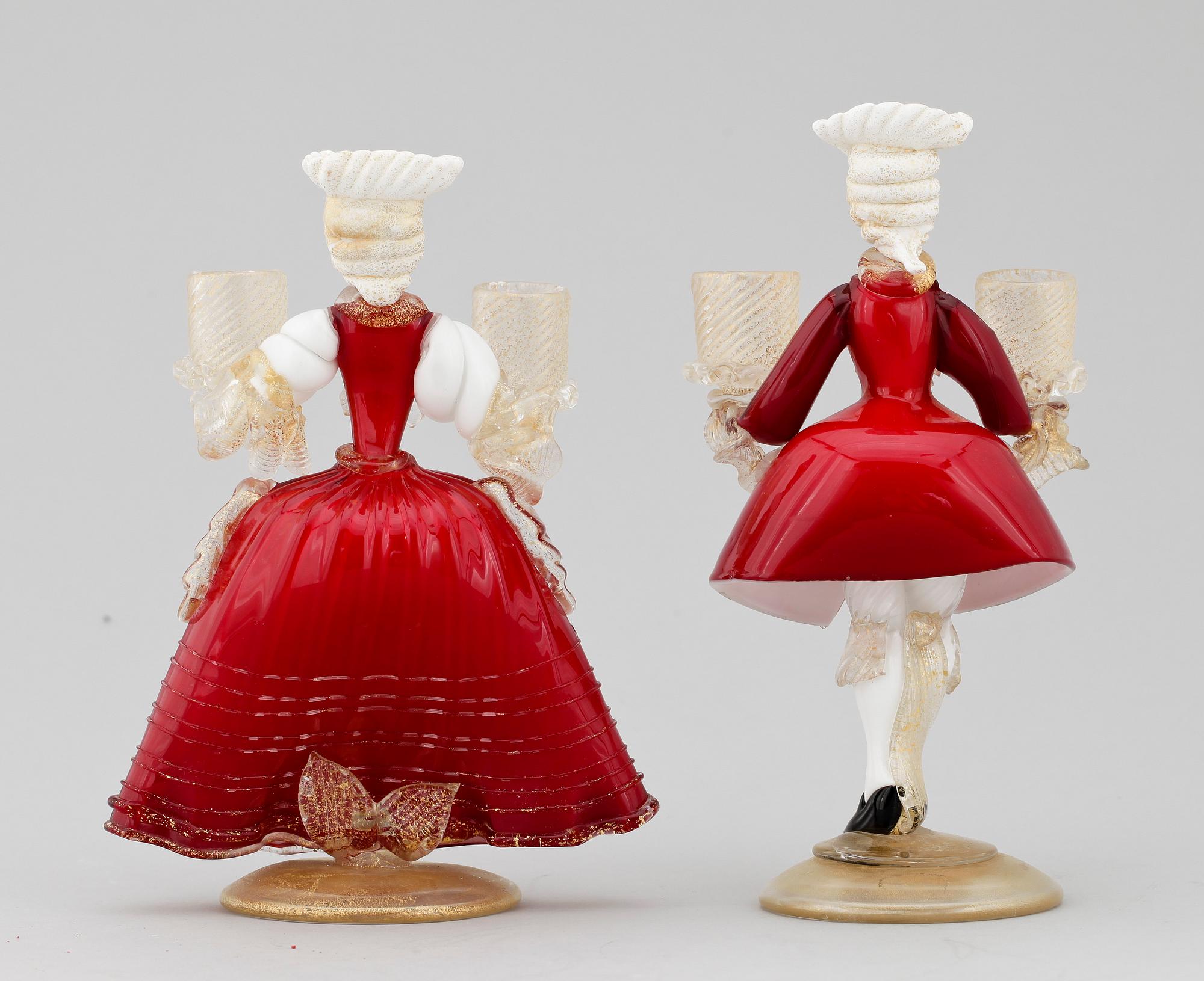 KANDELABRAR, ett par, glas, Murano, 1900-talets andra hälft.