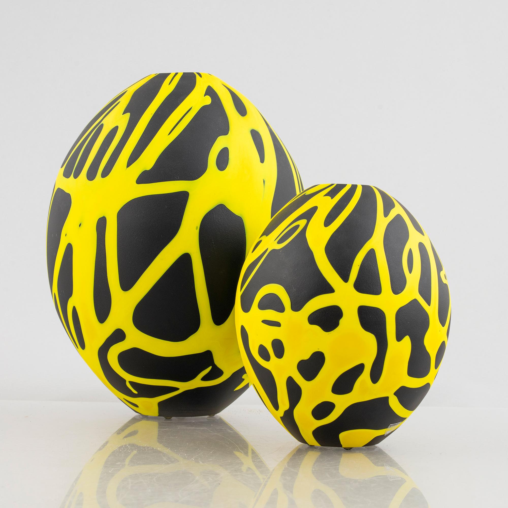 Per B. Sundberg, two glass vases, Orrefors 100 years Expo, Sweden, 1998.