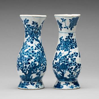 Two blue and white wall vases, Qing dynasty, early 18th Century.