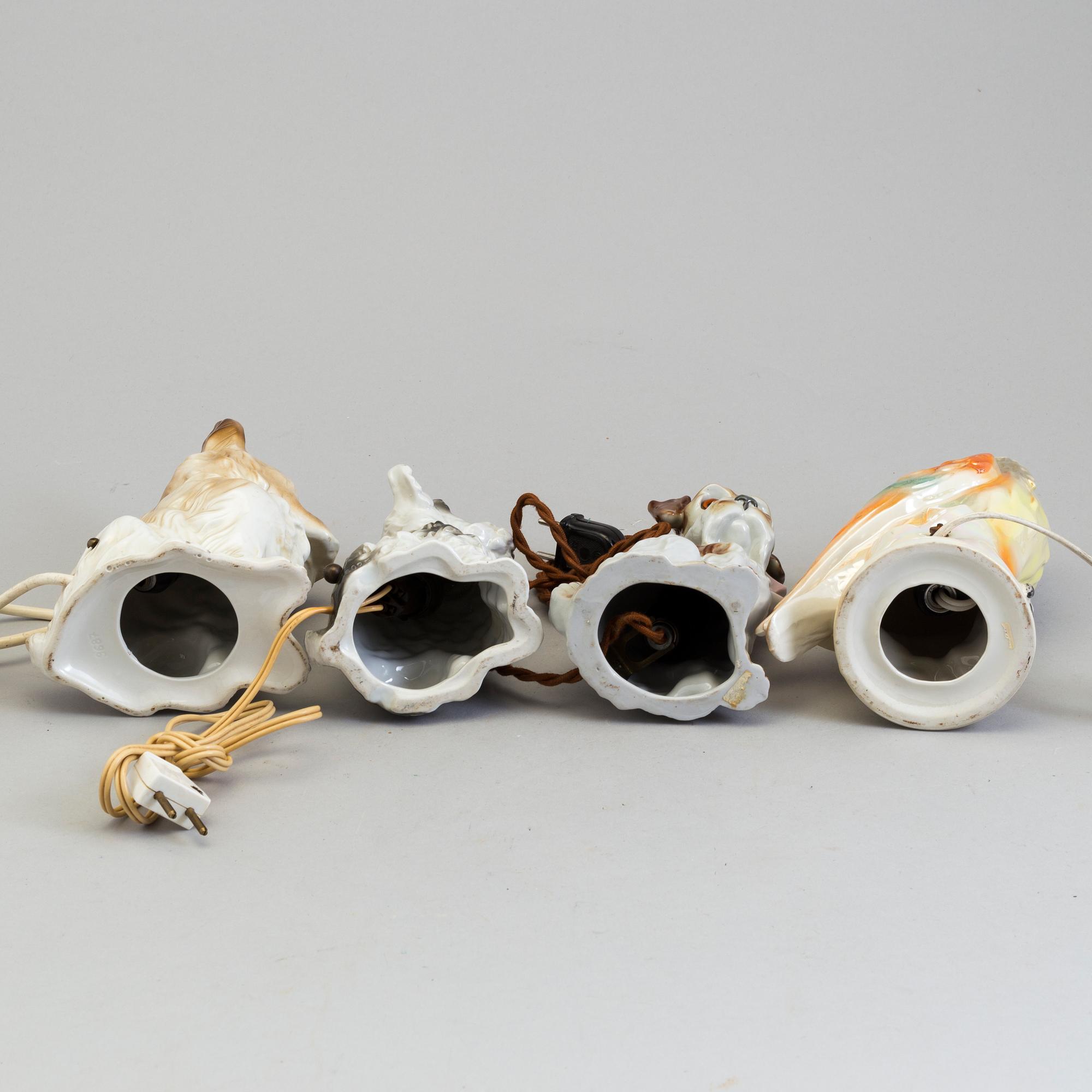 OZONLAMPOR, fyra stycken, porslin. Danmark, omkring 1900-talets mitt.