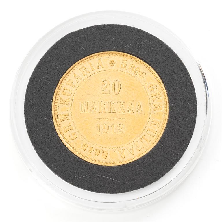 Guldmynt, Storhertigdömet Finland, Nikolaj II, 20 Markka 1912.
