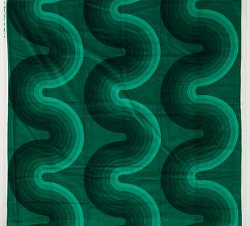 Verner Panton, GARDINLÄNGDER, 3 ST., OCH PROVBITAR, 10 ST. Bomullsvelour. Olika gröna nyanser och mönster. Verner Panton.