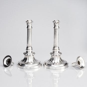 A Swedish pair of Gustavian 18th century silver candelsticks, marks of Pehr Zethelius, Stockholm 1779.