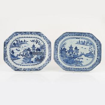 Two blue and white porcelain serving dishes, China, Qianlong (1736-95).