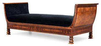 A 1920's daybed, possibly by Carl Malmsten, Bodafors. Stained birch with palisander and other wood inlays.