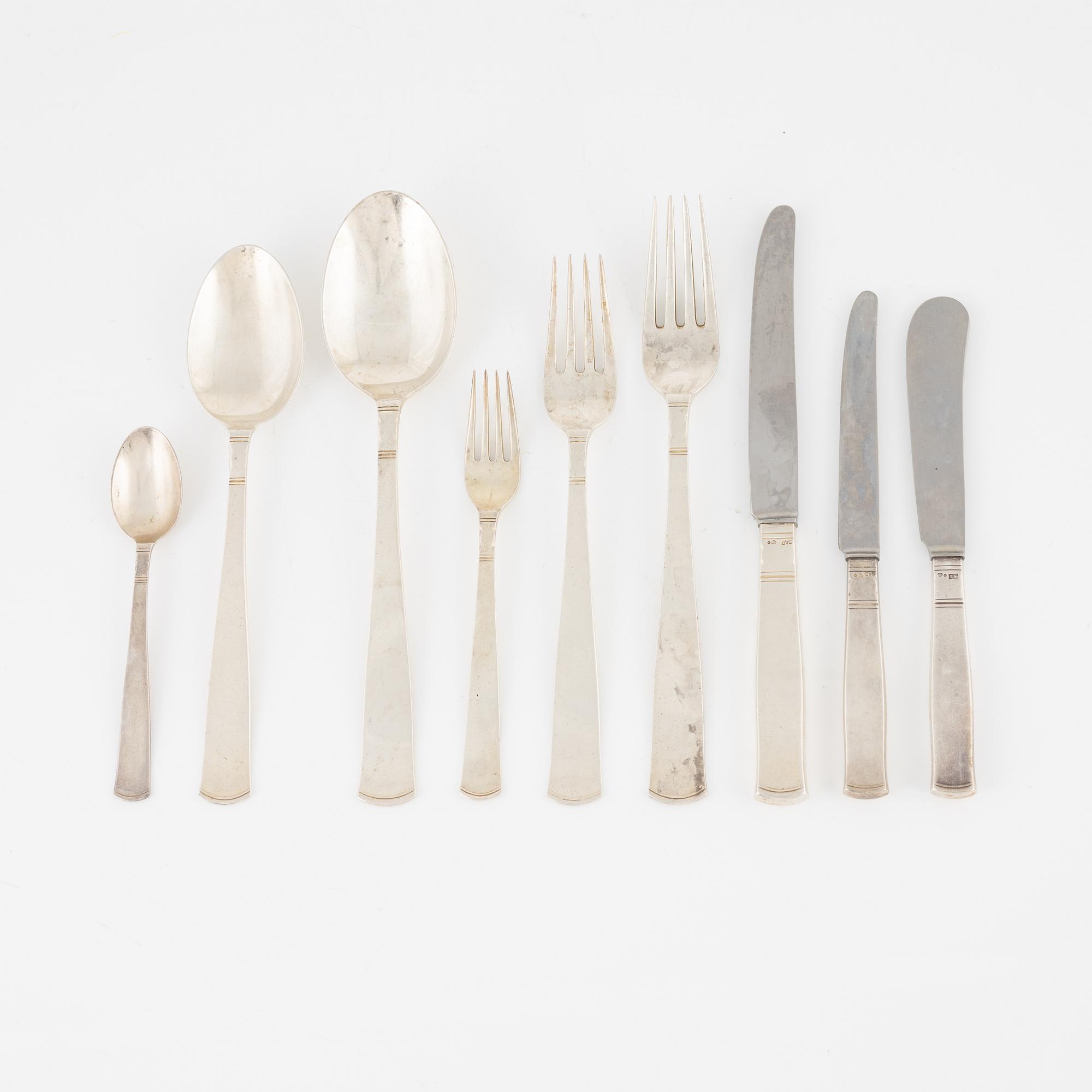 Jacob Ängman, a 73-piece silver cutlery set, 'Rosenholm', GAB, Stockholm, 1948-63.