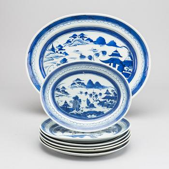 A set of six plus one Chinese porcelain serving dishes around 1800.