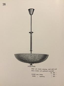 Bertil Brisborg, taklampa, modell "31020", Nordiska Kompaniet, 1940-tal.