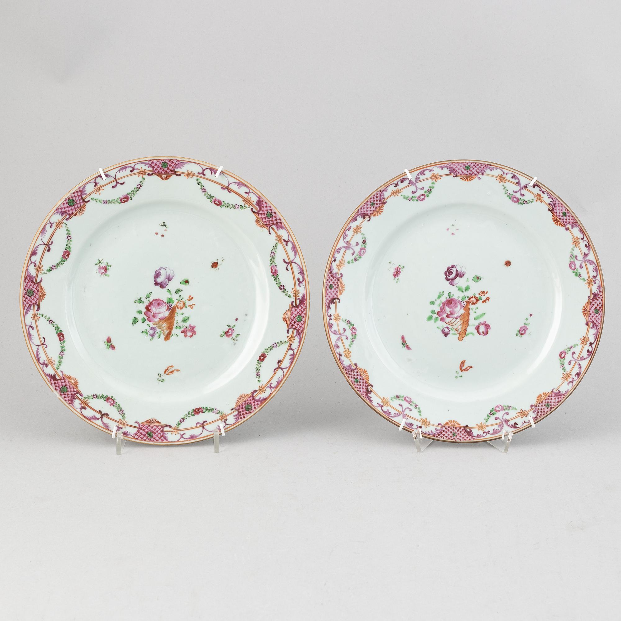 A set six odd famille rose dishes, Qing dynasty, 18th Century.