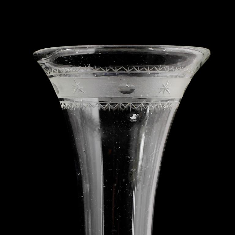 CHAMPAGNEFLÖJTAR, 8 st, glas, empire, tidigt 1800-tal.