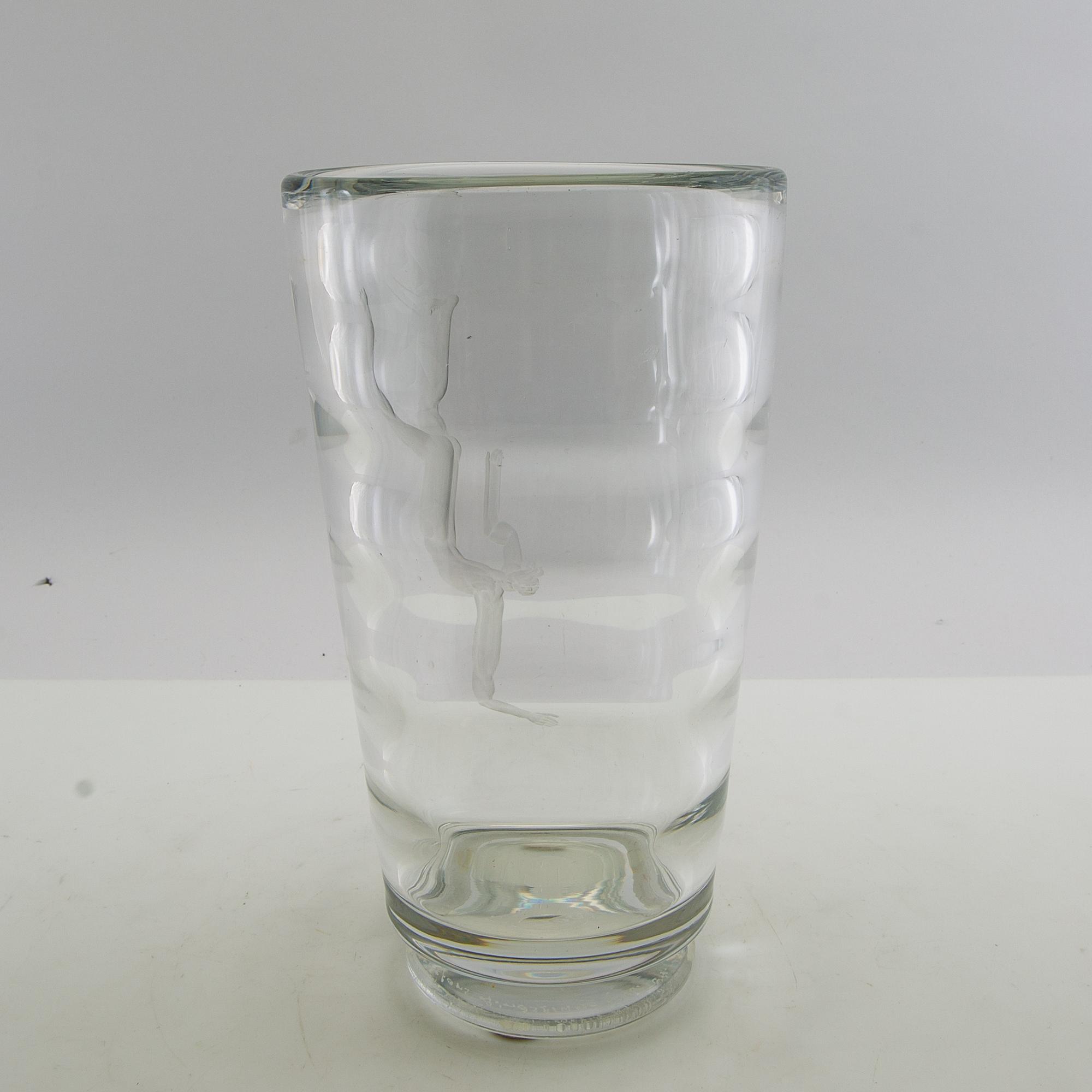 Vicke Lindstrand, vase, glass, "Pearl Fisher", Orrefors, 1930s.